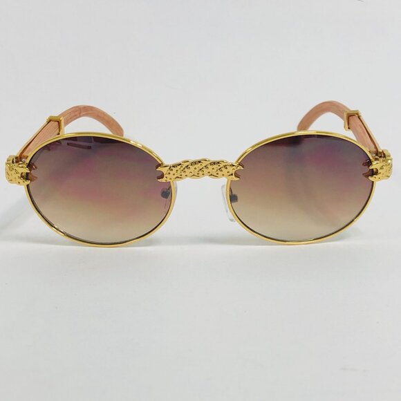 Men Sunglasses Brown Lens Oval Gold Frame Street Wear Light Weight Lentes New - Picture 2 of 3